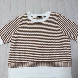 Adrianna Papell Brown and White Striped Knit Top